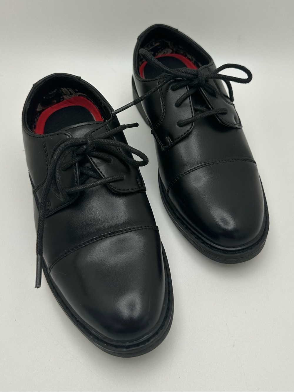 Bruno Marc Boys Sz 12 Black Leather Cap Toe Lace-Up Oxford Dress Shoes NWOT